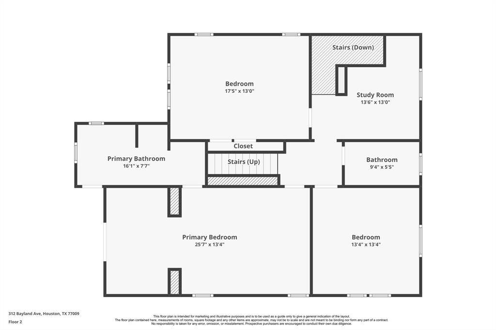 Second floor of the main residence. Room sizes are approx.
