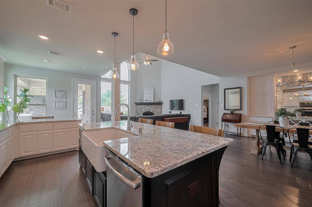 The pendant and recessed lighting combine to provide plenty of bright, focused light for all your kitchen tasks