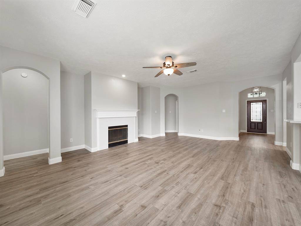 Family room has ample space for larger furniture!