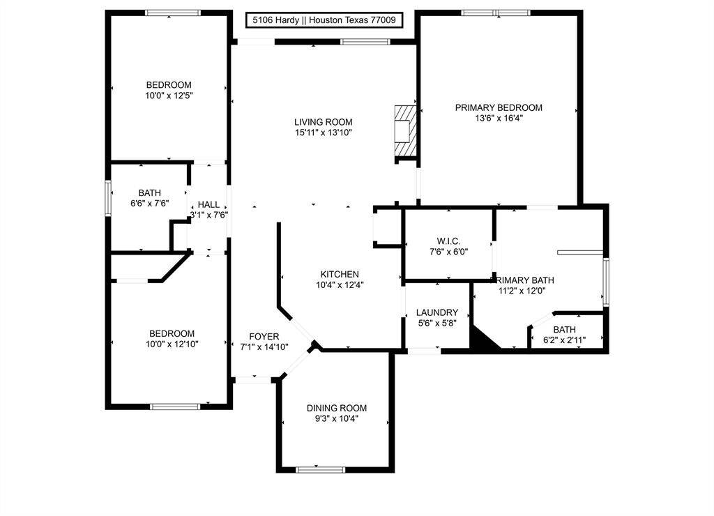 Floor plan with room dimensions for 5106 Hardy.
