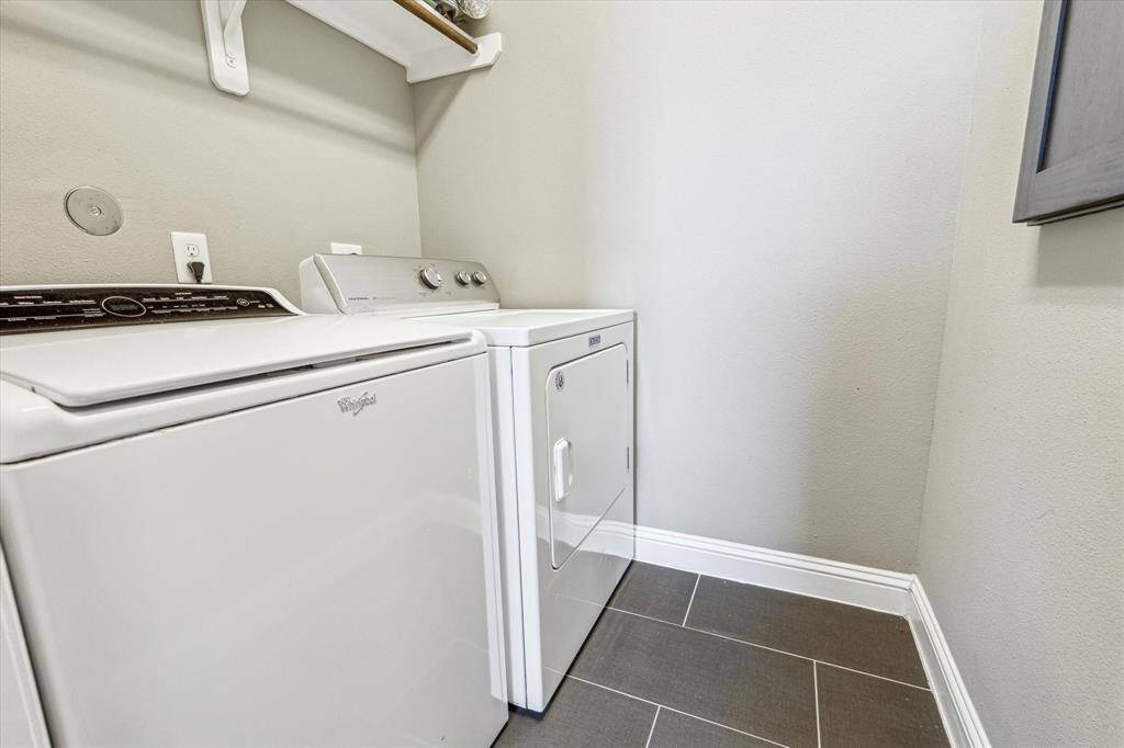 This tidy laundry room, conveniently nestled between the two 3rd floor bedrooms, features built-in shelving for convenient household storage and easy-to-clean tile flooring. As an Energy Star Qualified Home, this home is loaded with energy-efficient upgrades such as Energy Star appliances, a programmable thermostat, CFL/LED lighting, ceiling fans, high-efficiency HVAC, Low-E insulated windows, blown cellulose insulation, and a radiant attic barrier, all designed to enhance comfort and reduce utility costs.