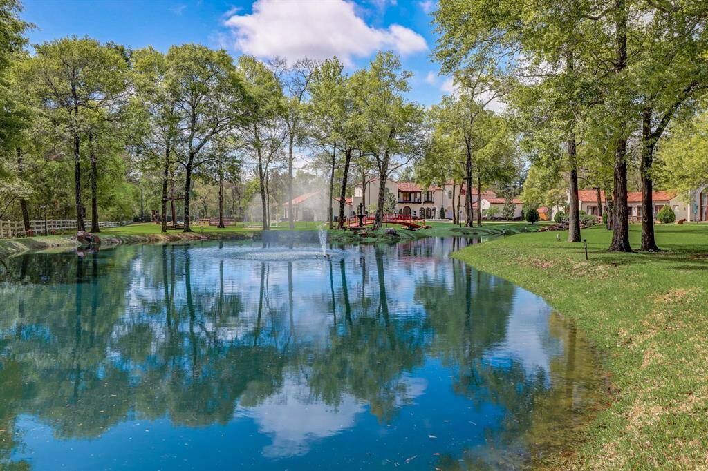 Tranquil lake/pond, adding natural beauty and peaceful ambiance to the estate.