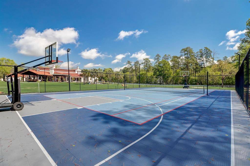 Full-sized basketball court, ready for friendly games and active fun.