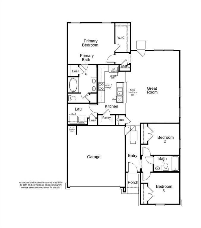 This floor plan features 3 bedrooms, 2 full baths and over 1,400 square feet of living space.