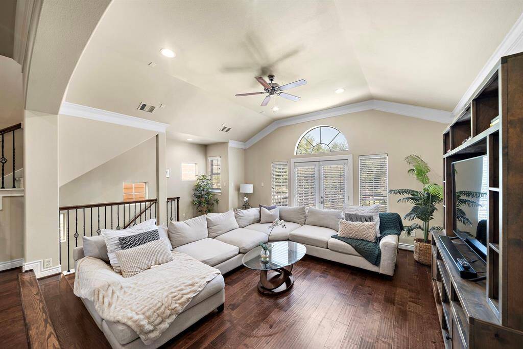 The spacious living room allows for large sectionals or multiple seating options.