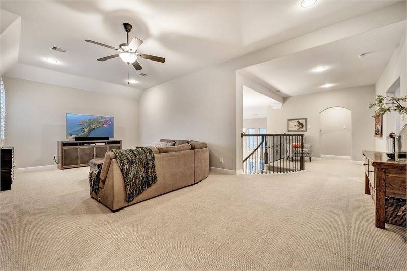 Spacious upstairs game room offers plenty of natural light—perfect for work, play, or relaxing with family.