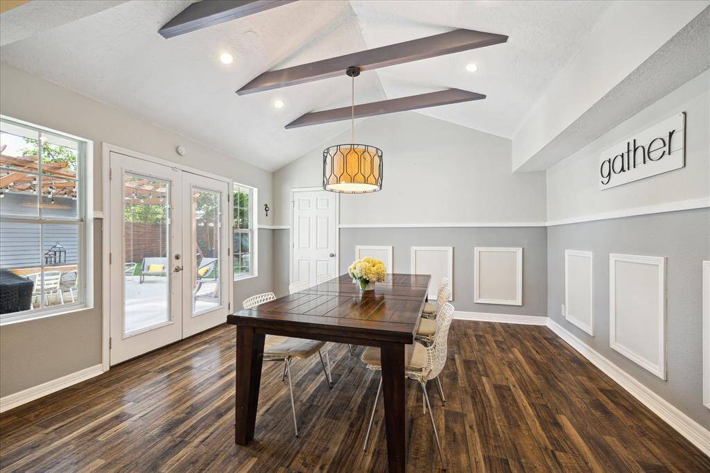 French doors seamlessly connect the indoor space to the backyard.