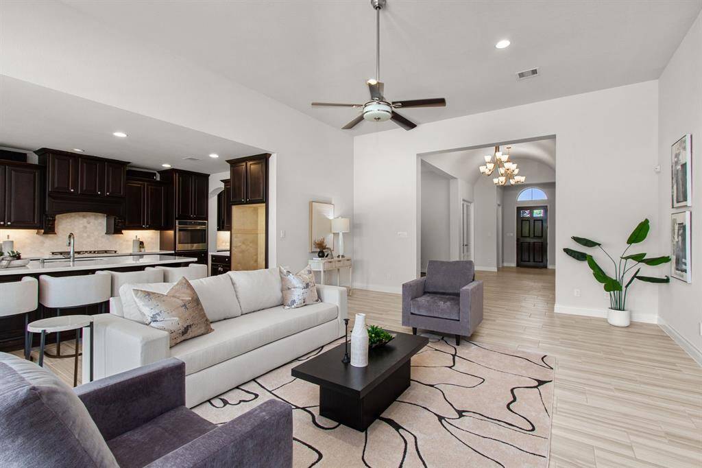 Open concept kitchen and living.