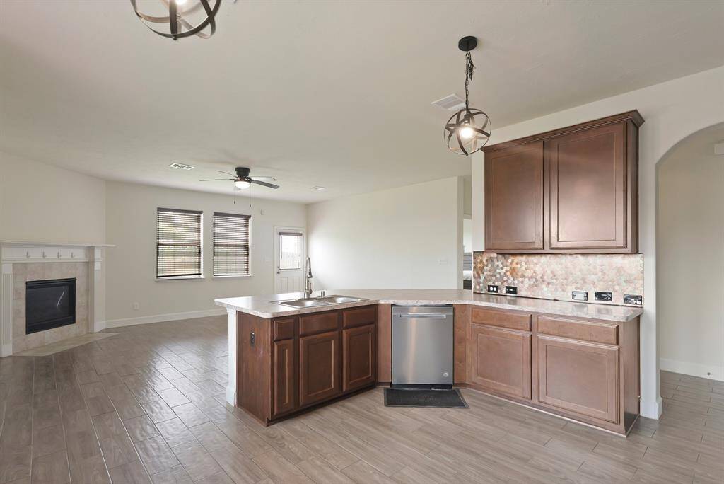 Kitchen opens to living room