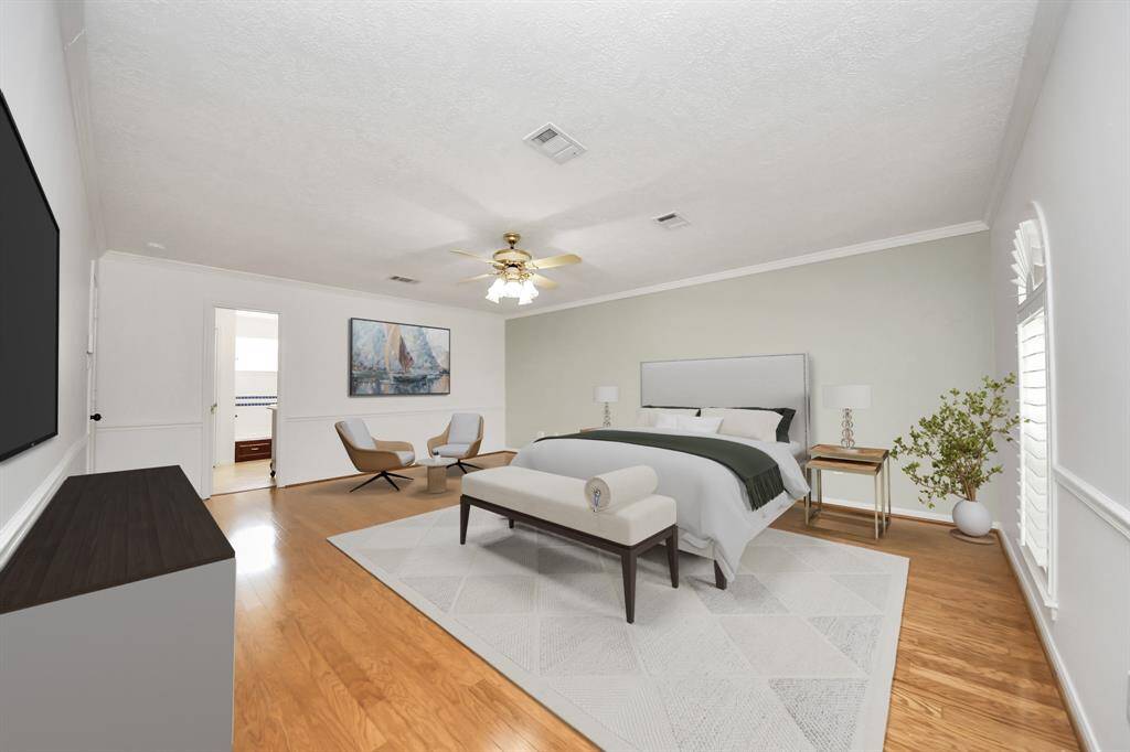 Large Primary Bedroom NEW paint with ensuite remodeled bath. Virtually staged