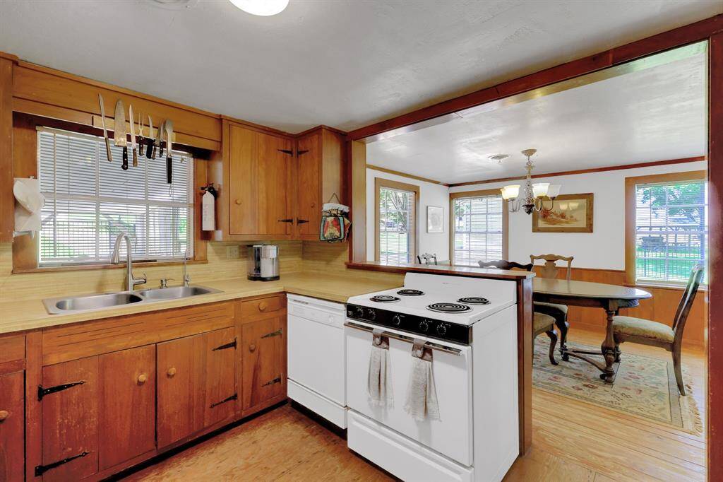 Kitchen open to dining area