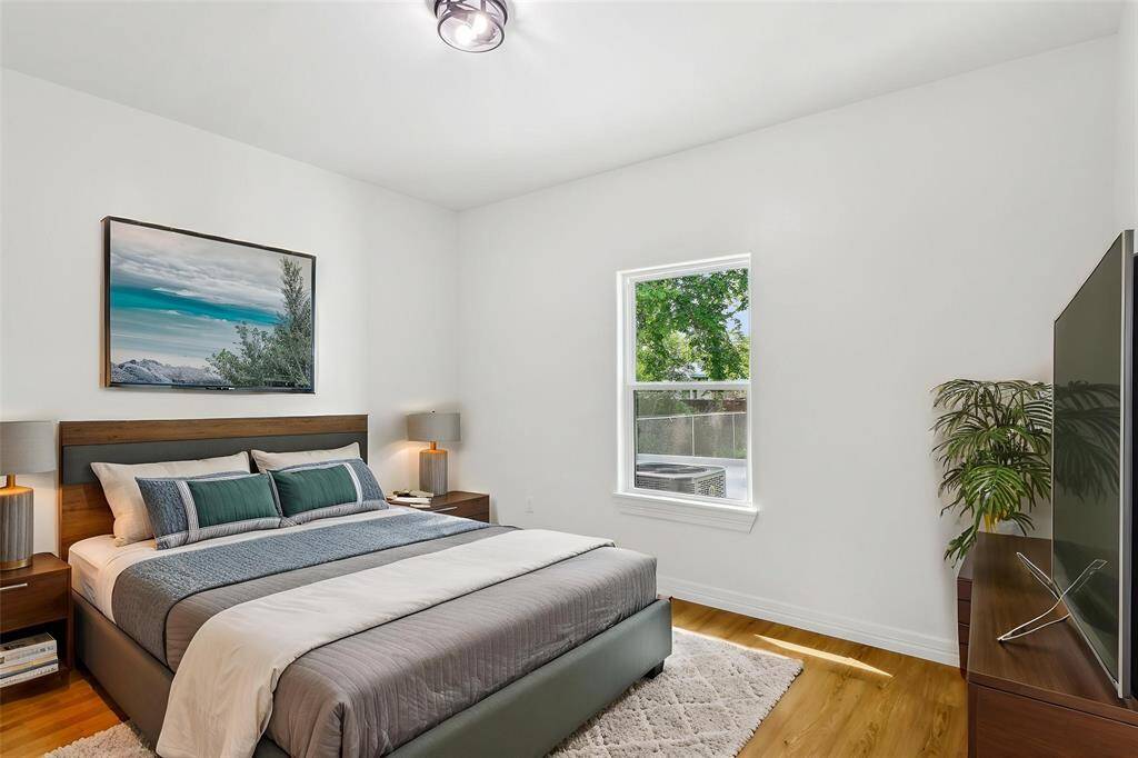 Step into the first bedroom.