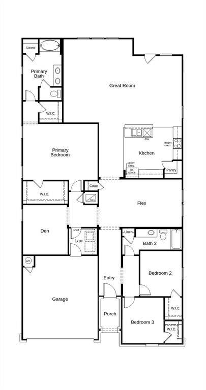 This floor plan features 3 bedrooms, 2 full baths, and over 2,300 square feet of living space.