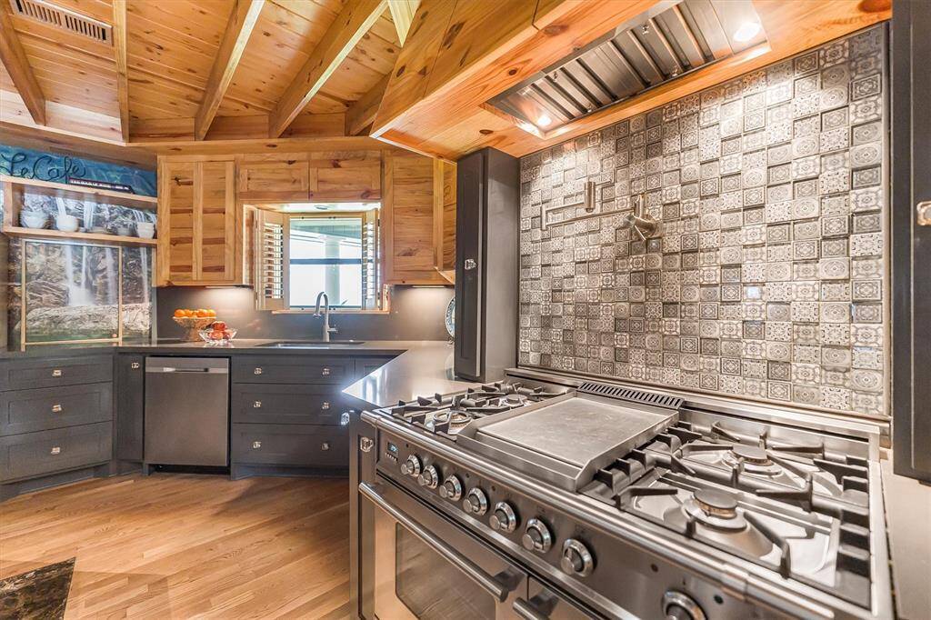 Custom Kitchen Featuring Imported 40” Italian Gas Range with double oven and five- burner griddle