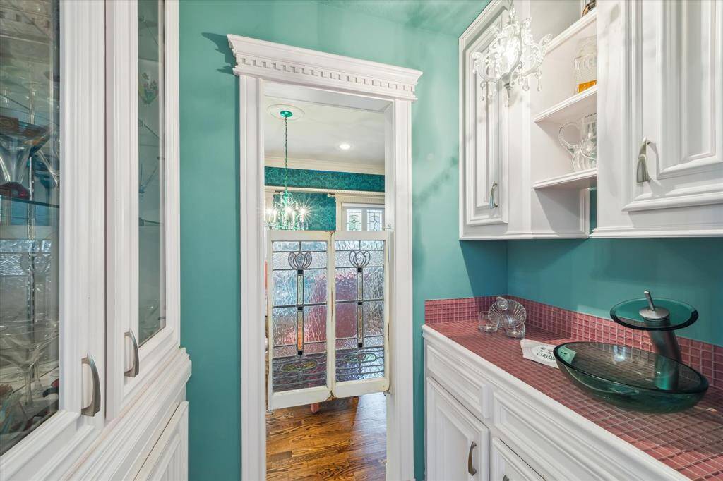 The wet bar looking into the dining room.