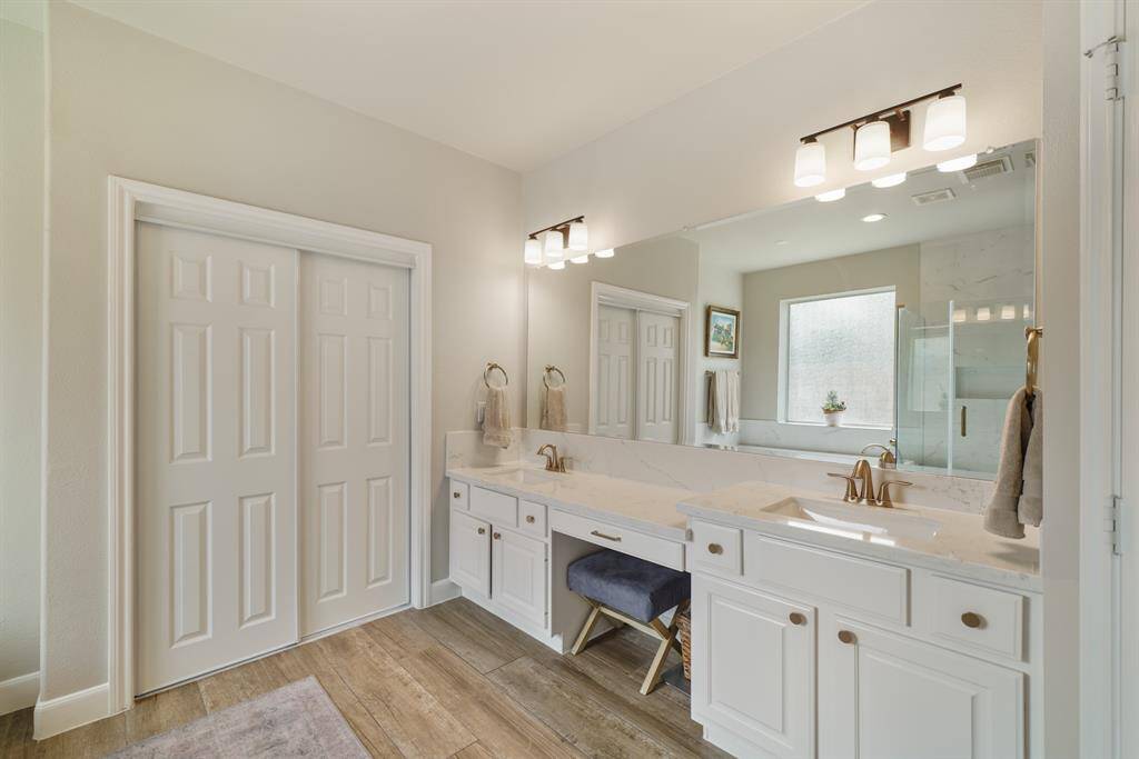 Primary Bath double sinks and vanity area