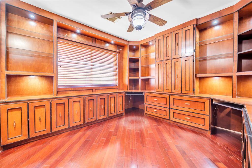 Office with built in shelves
