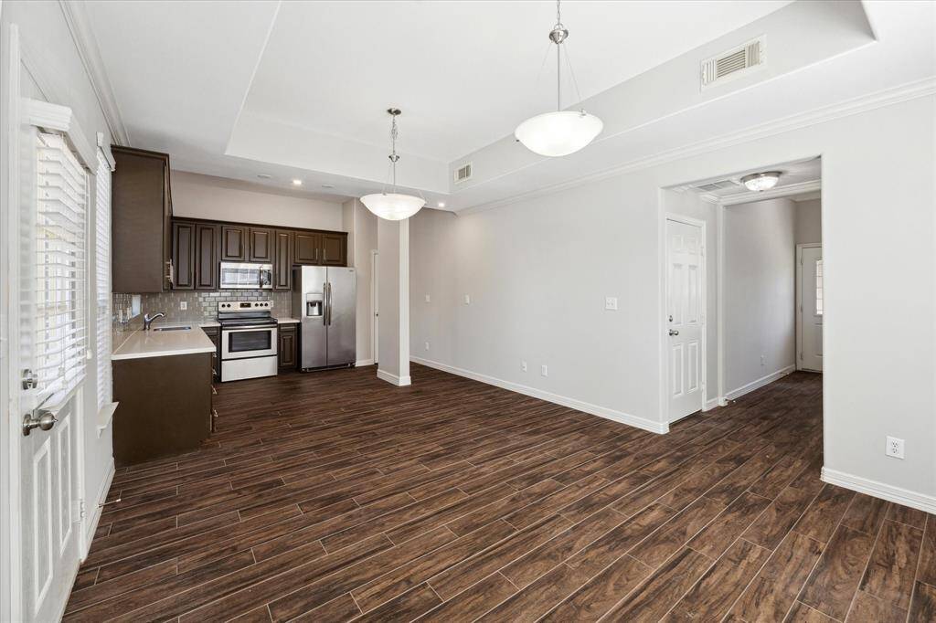 Stainless steel appliances are included