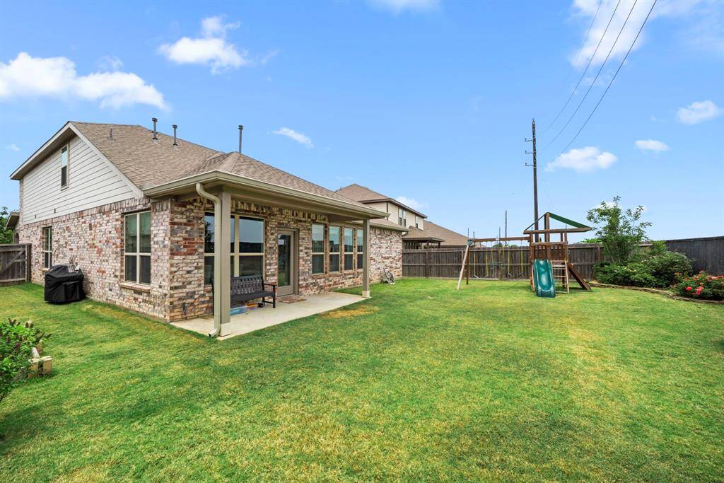 The lot was built on a curve in the road, so this home has a little more backyard space than homes in this section