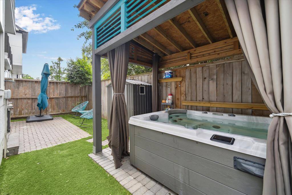 Unwind in the jacuzzi equipped with Bluetooth speakers and LED lights, all nestled beneath a custom-built gazebo—your own private spa retreat right at home.