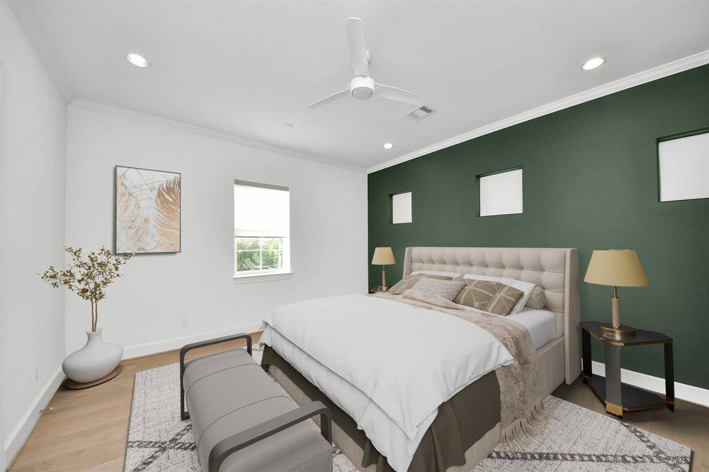 Virtually staged primary bedroom