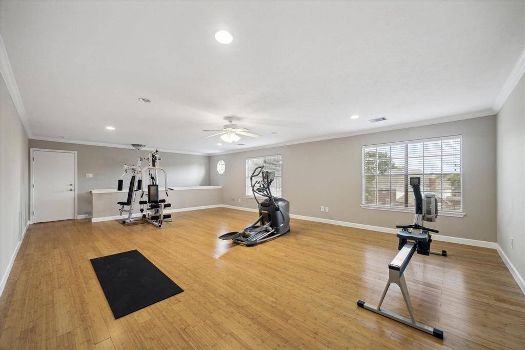 This versatile third-floor room is perfect for a home gym, art studio, or craft space.
