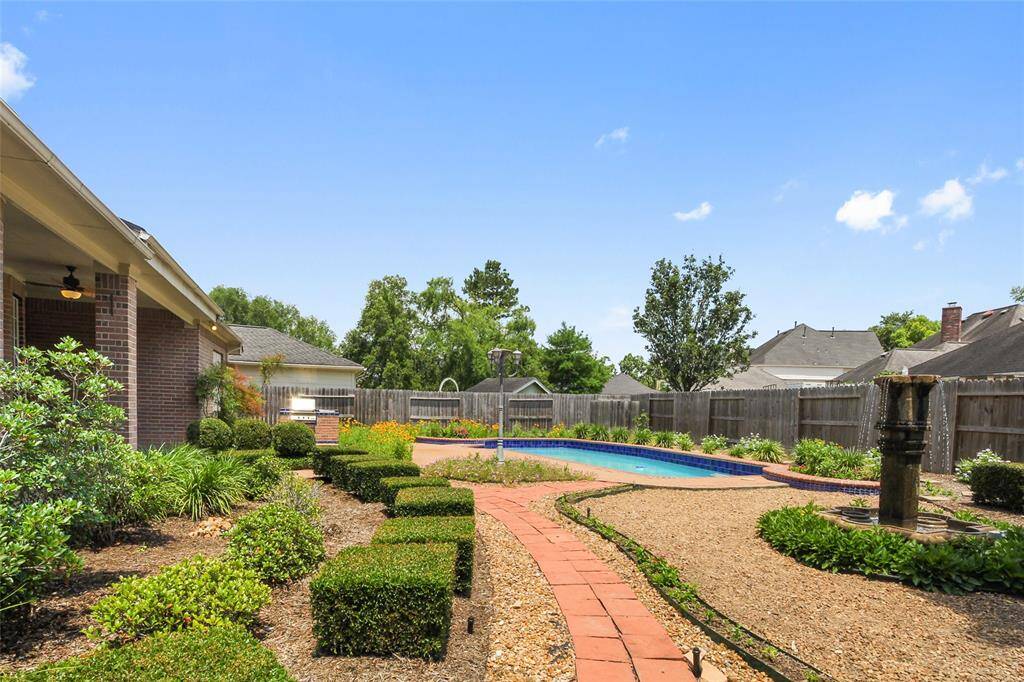 Back yard lush landscaping.