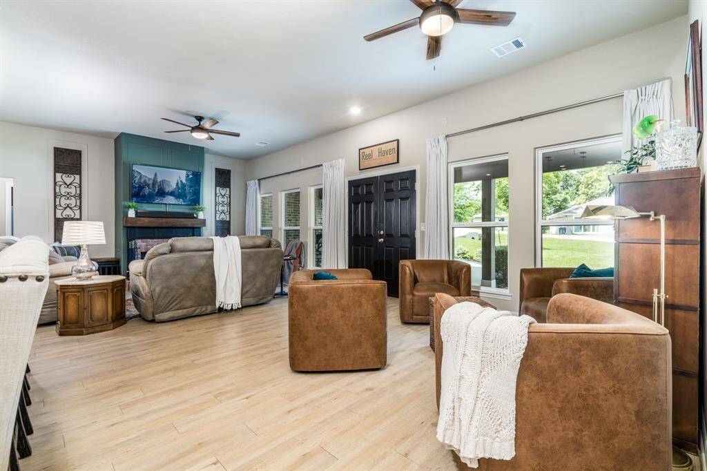 Kitchen is open to the living area with ample lighting and views