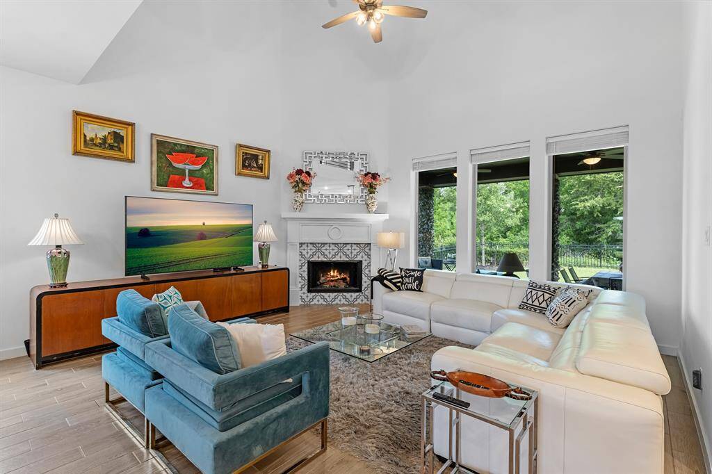 Living room features higher ceilings.