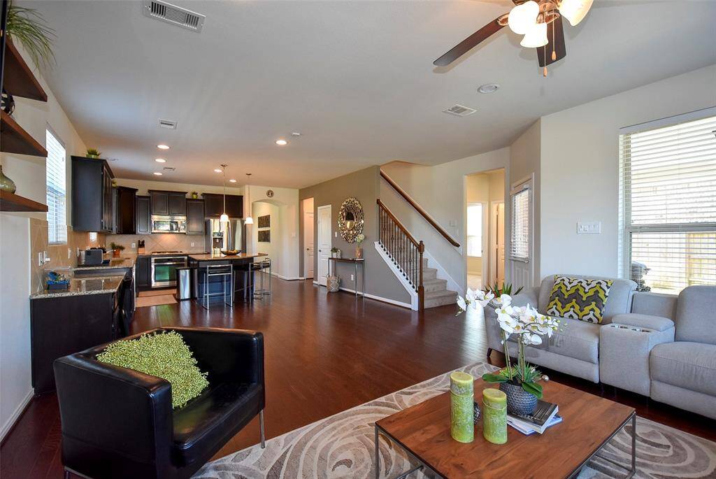 View from living room to the kitchen area.