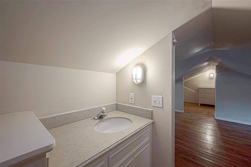 View out into the bedroom and across the room, and you can also get a glimpse of the large closet in the background.