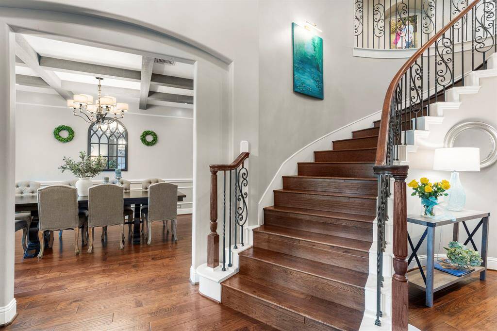 Right off the entryway is the dining room.