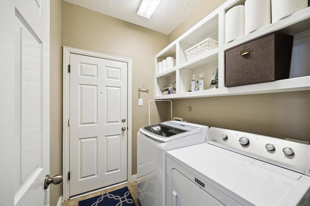 Utility room conveniently located between kitchen and garage entry.