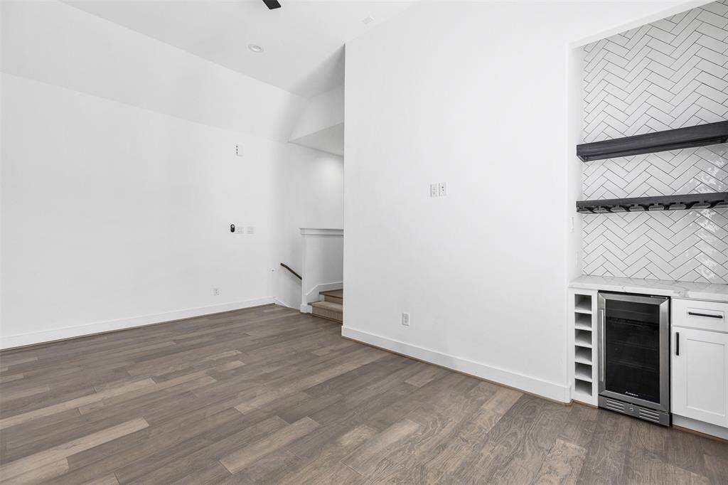 Upgraded Dry Bar with Wine Fridge and Extra Storage and Shelving