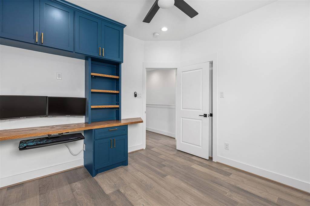Custom Built-in Workspace with Desk and Organizational Cabinets and Shelves, Perfect for Working from Home - Monitors included