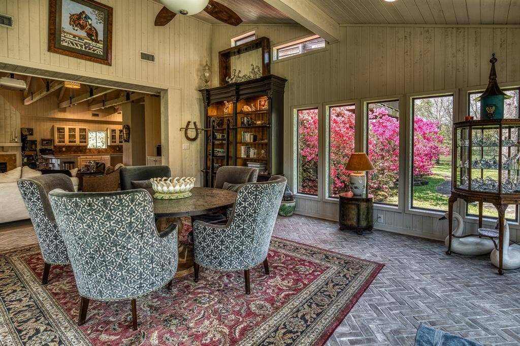 Open truss detail and gorgeous wood floors