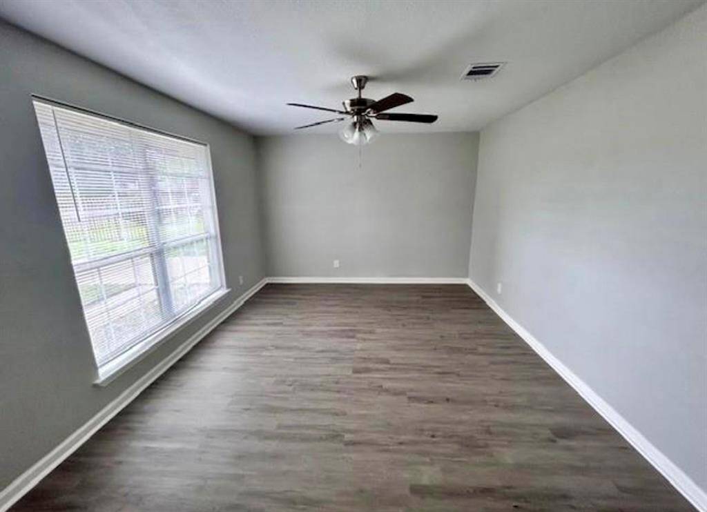Living room view with laminate flooring