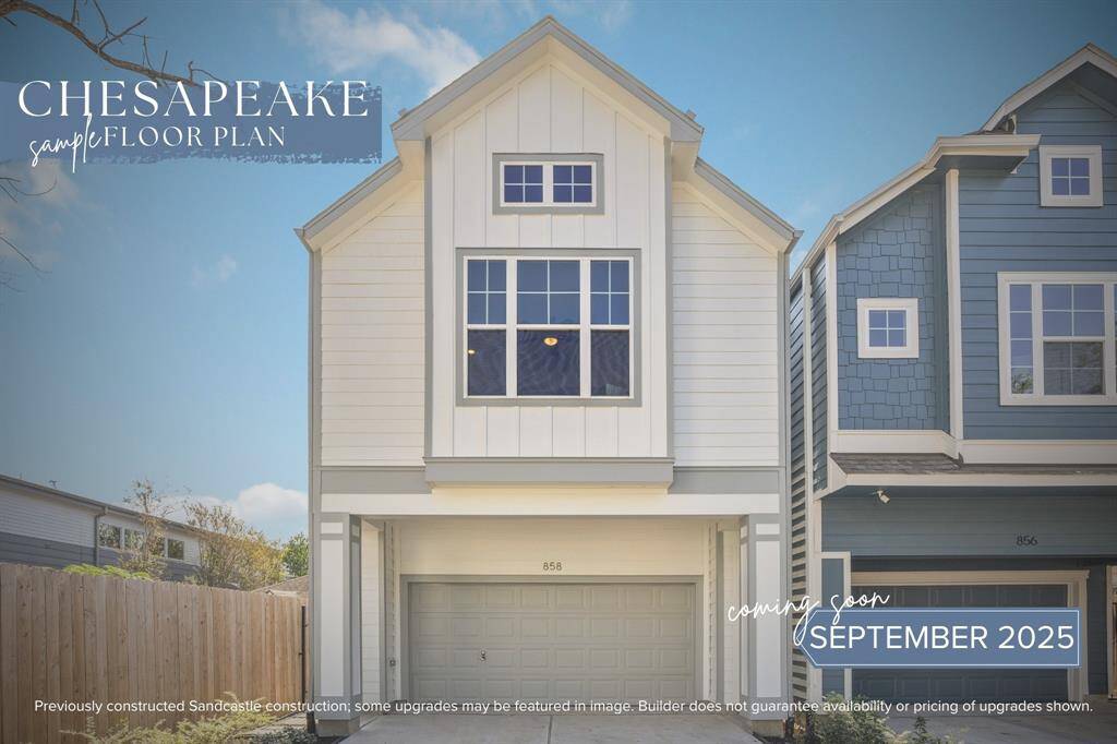 Welcome Home: Step into the welcoming front view of Sandcastle Homes' Chesapeake floor plan, a two-story masterpiece nestled amidst lush landscaping, complete with a drive that whispers of conveniences to come from the first glance.
