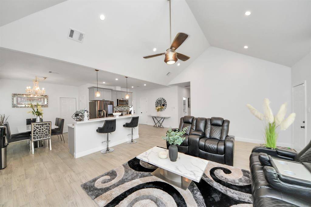 Large open living room with high ceilings!