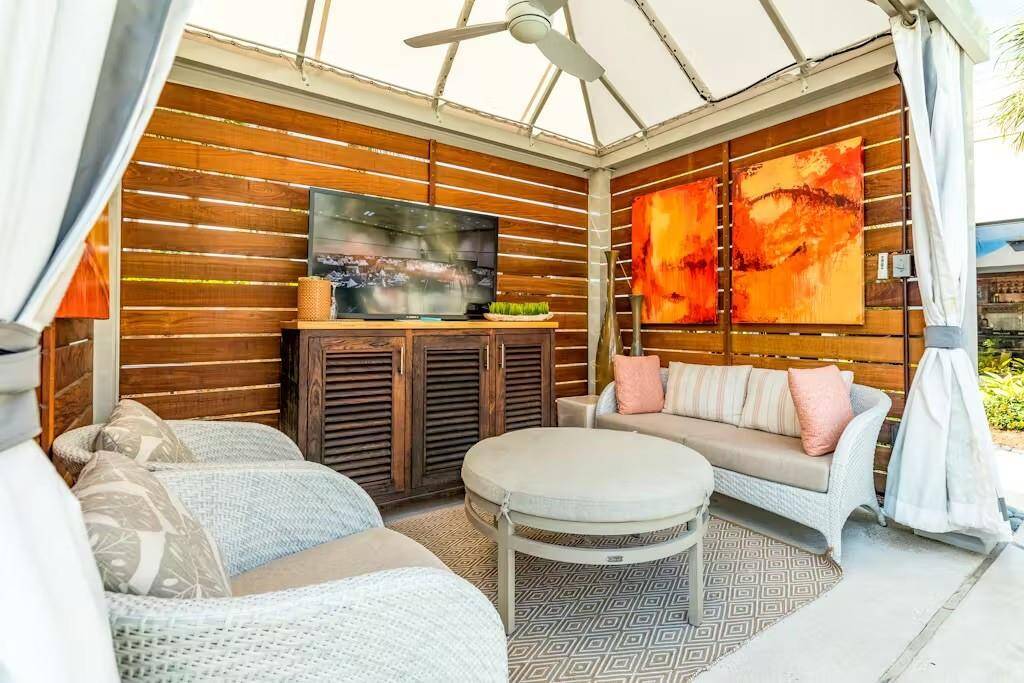 Reserve a private cabana to watch the game or host a poolside gathering in style.