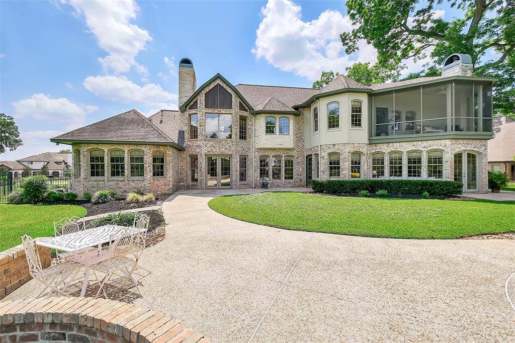 The rear view of this impressive custom home