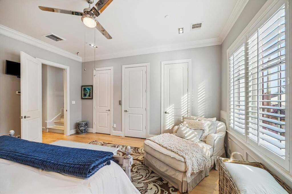 In addition to a sprawling primary closet, two additional closets can be found in the primary bedroom for maximizing storage options.