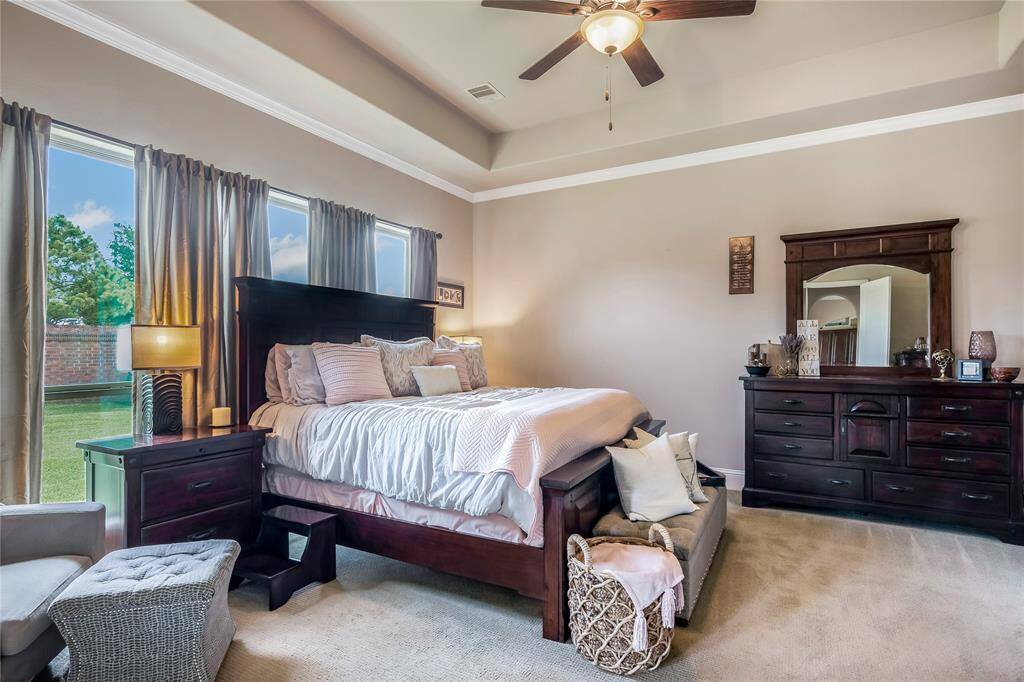 Primary bedroom with tray ceiling