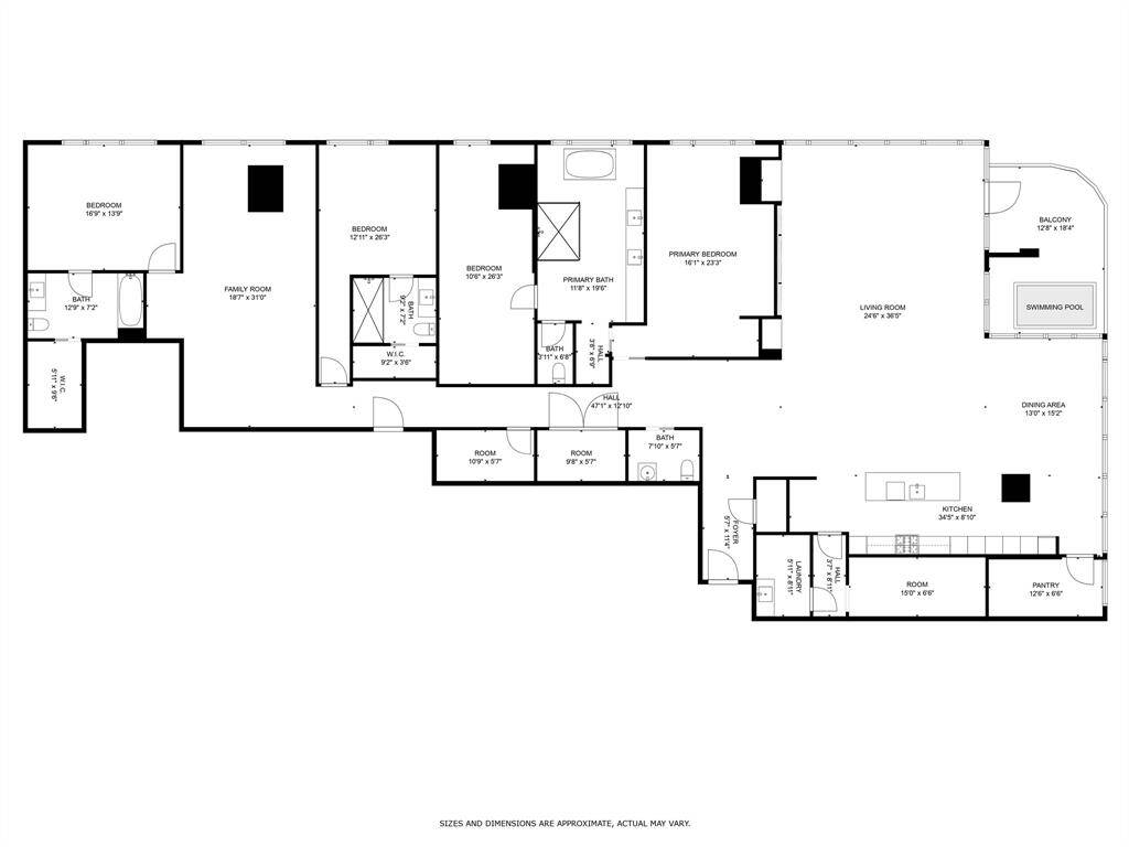 Northwest corner Penthouse features three bedrooms three and a half baths. A private pool. Plus a formal dining, lots of flex spaces, possible wine room, large walk in pantries and or second kitchen option.