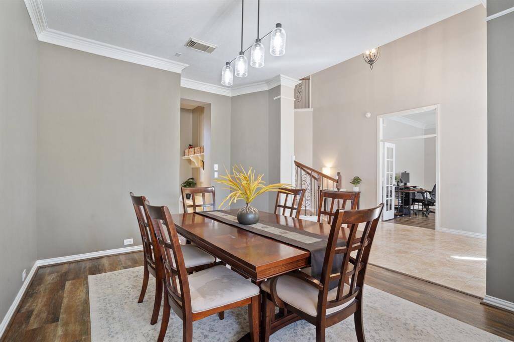 Dining room has plenty of space for a large table.