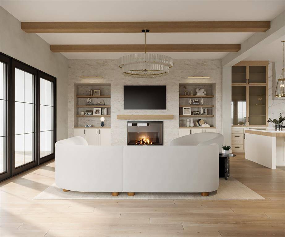 Rendering showing concept of completed living room.