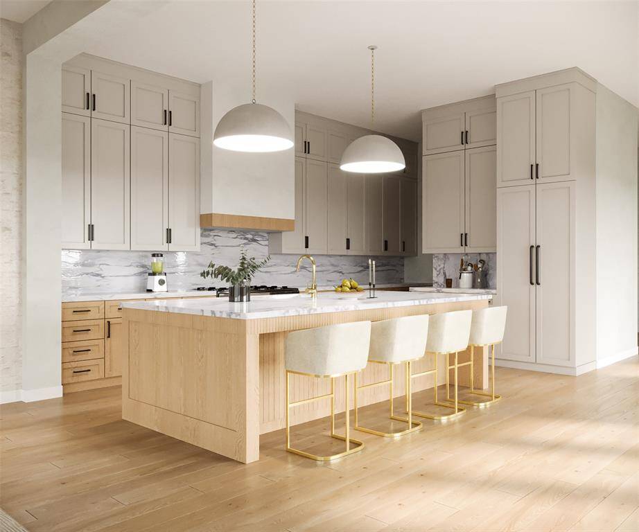 Rendering showing concept of completed kitchen.