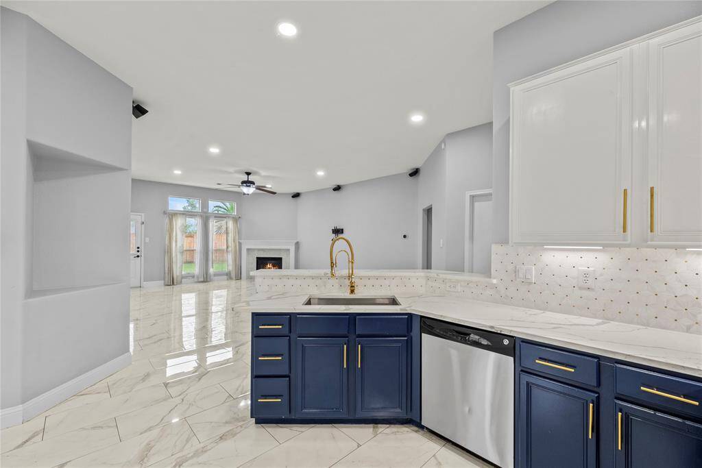 White and Navy cabinets