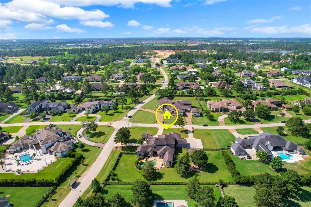 An aerial view of the home from behind.