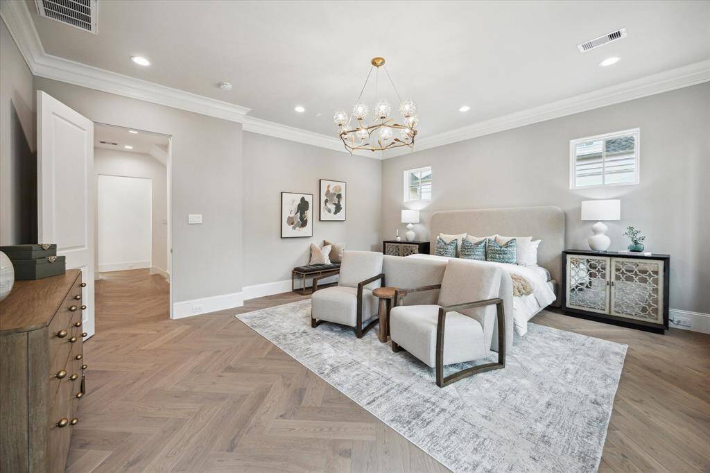 All homes have Legno Baston engineered White Oak wood flooring in 5.5" in the first floor, stairways, hallways, and Primary. Buyers can choose between numerous options for flooring upgrades, including installing  in different patterns, continuing wood into secondary bedrooms, or choosing 7" or 8.5" planks. *Photo is of another home in the community and for informational purposes only.